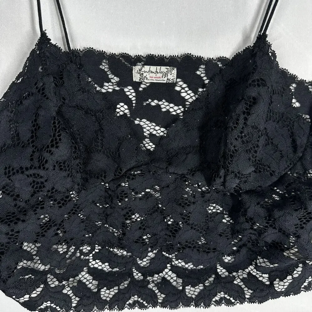 Free People Bralette Top Women Size S Black Lace Sheer Sleeveless Y2K Fairy Rave